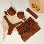 Conjunto Biquíni Feminino Meia Taça Ibiza Marrom-off white