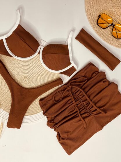 Conjunto Biquíni Feminino Meia Taça Ibiza Marrom-off white