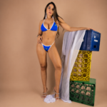 Biquíni Cortininha e Calcinha Fita GOL Cor Azul e Branco